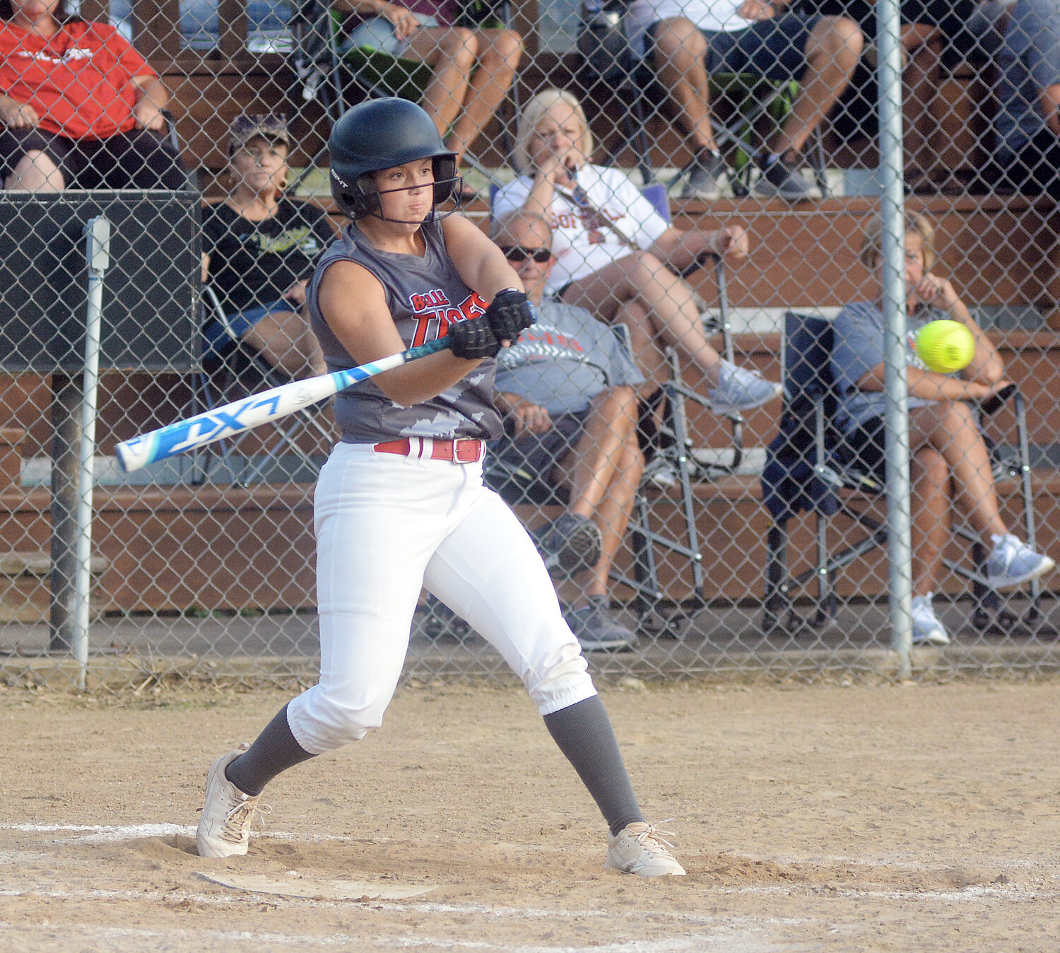 Ryleigh Long takes a cut at a pitch for Belle’s Lady Tigers at Vienna City Park against the host Lady Eagles.